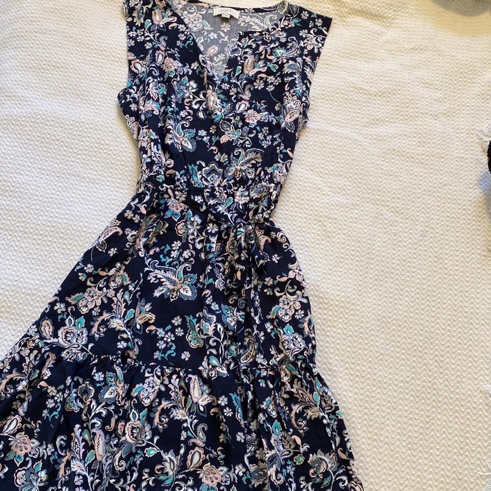 Loft Small Dress, size small, pink, teal, navy, grey